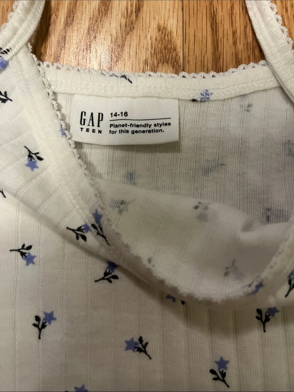 GAP TEEN Cream Tank Top with Small Blue Floral Print